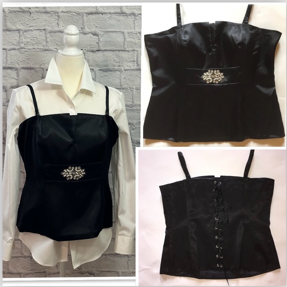 VENUS Tops - Venus Elegant Black Satin Corset Top size 14 (NWOT)